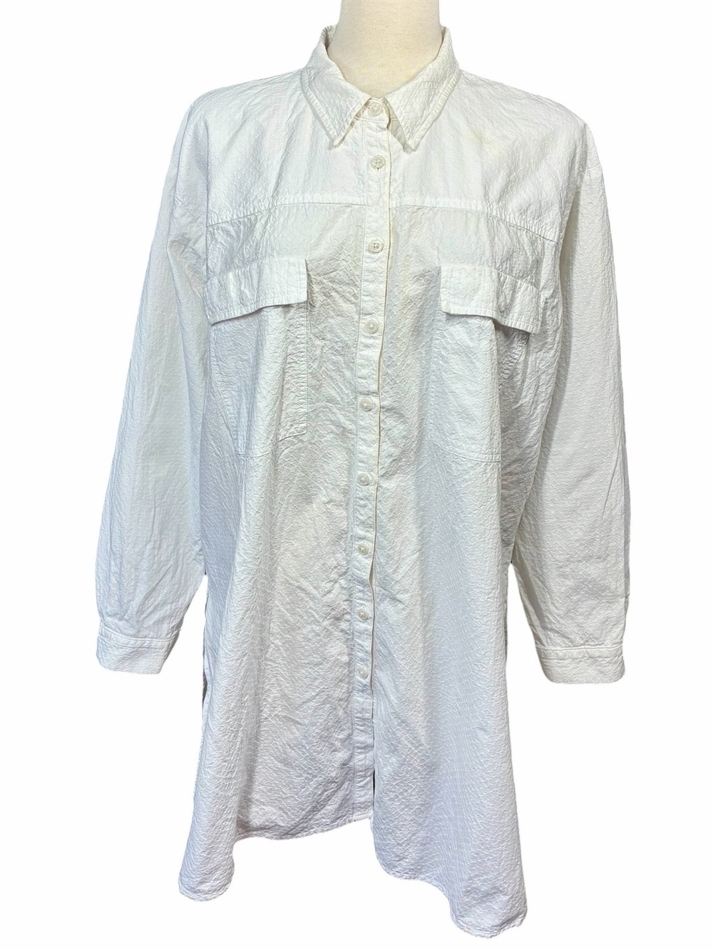 Maeve by Anthropologie White Textured Double Breast Pocket Tunic Blouse X-Large